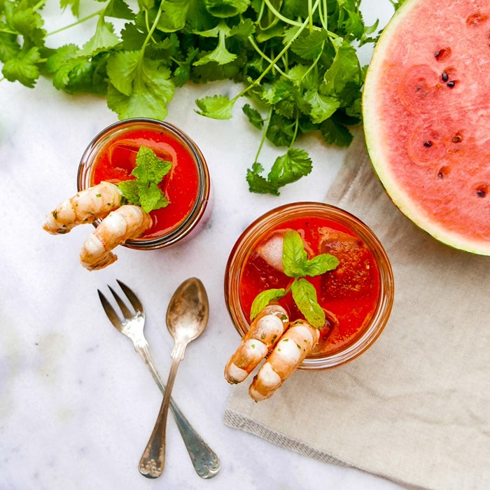 vattenmelon gazpacho med scampi vattenmelon gazpacho med scampi