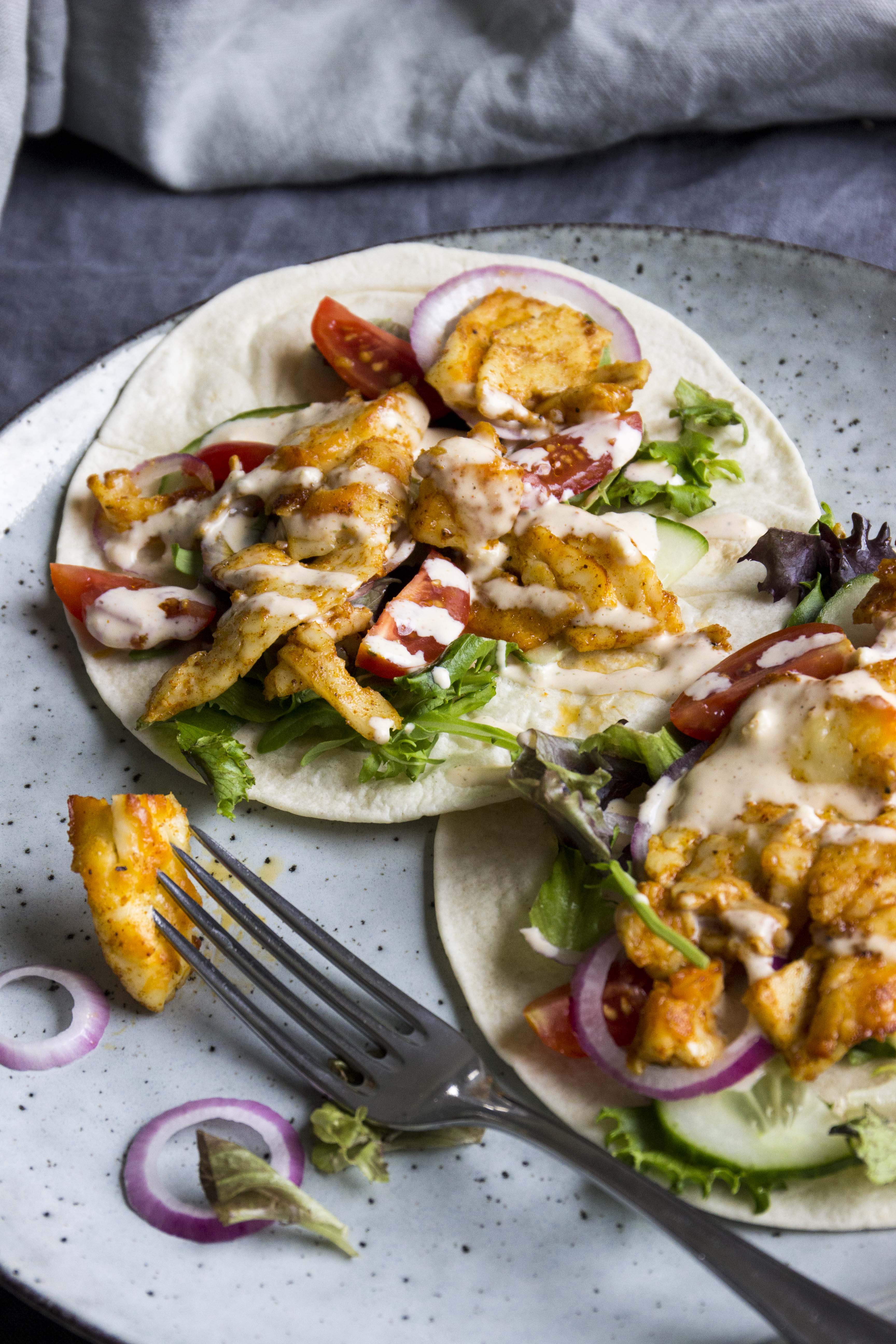 Halloumikebab med hemgjord kebabsås