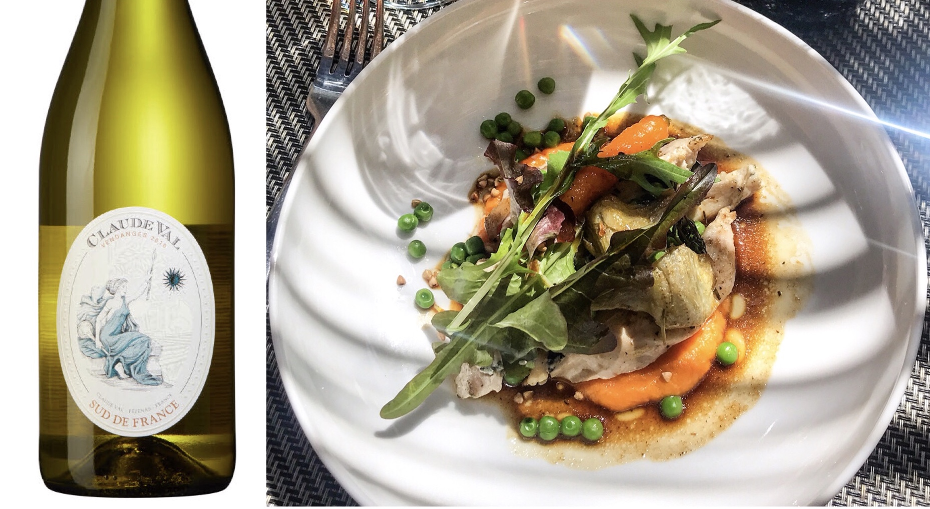 pocherad kyckling med morotspure och grönsaker