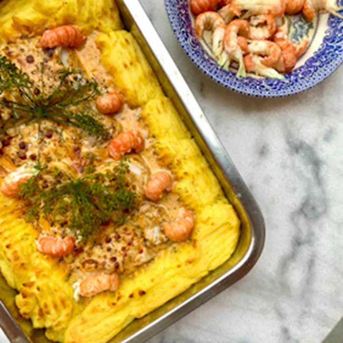 Fiskgratäng med kräftsås Fiskgratäng med kräftsås